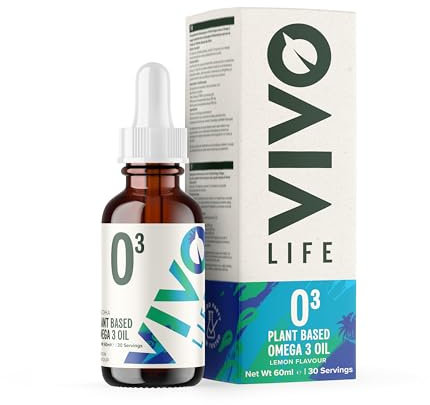Vivo life - Vegane Omega 3 Flüssigkeitstropfen aus Algen, 60ml, 30 Portionen, Natürliche Gesundheitsergänzung mit frischem Zitronengeschmack