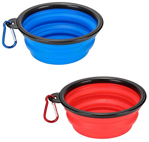 Emoly Set de 2 Bols Pliables en Silicone de Voyage Portables avec 2 Mousquetons pour Chien 1 Unité