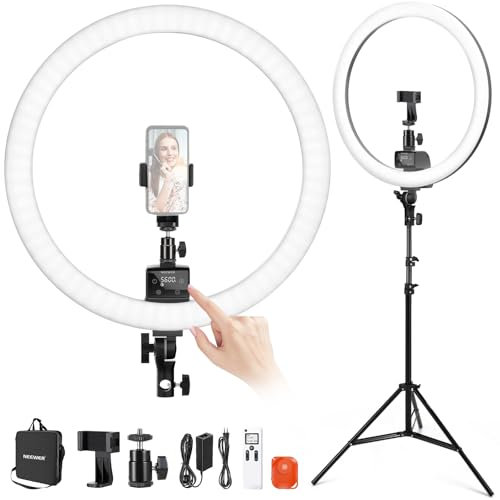 NEEWER Ringlicht SRP18-2,4G 18 Zoll LED mit Ständer und Telefonhalter, 2,4G & Manual Touch Control Professional Ringlicht, 42W 3200-5600K für Tattoo Wimpern Friseur Fotografie Beleuchtung,(Schwarz)