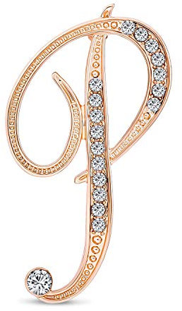 Bling Jewelry Großes Statement ABC Pave Crystal Cursive Script Monogramm Buchstaben Alphabet Initial P Schal Revers Pin Brosche Für Frauen Rose Vergoldet