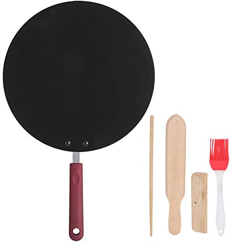 Sartén para panqueques Crepera Redonda de Aluminio Sartén Antiadherente con Mango antiescarcha Sartén para Tocino Sartén para Tortillas Sartén Plana sin Borde Elevado