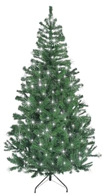 7ft/210cm Prelite Künstlichen Weihnachtsbaum Alaskan Pine Grün 800 Spitzen Xmas Home Dekorationen 2,1m, 200 Weiße LEDs Metallständer