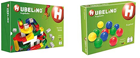 Hubelino 420480 Baukasten Basis Kugelbahn, Multicolour & 420336 - Kugelbahn - Kugelset - ab 4 Jahre - 12 Teile