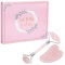 Natürliches Rosenquarz Jade Roller - Gesichtsmassagegerät für Haut Augenhals, Gua Sha Set mit Jade Roller und Gua Sha Steine (Silber)
