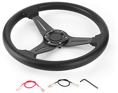 Racing Steering Wheel 350mm/14in Deep Dish 6 Bolt PU Carbon Fiber Steering Wheel Universal(black)