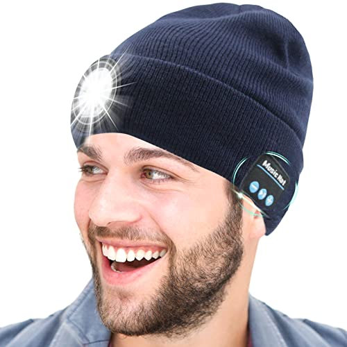 Himdeck Upgraded Bluetooth Beanie Mütze LED Beanie Hat Bluetooth 5.0 Wireless Kopfhörer Musik Knit Mützen mit Stereo Lautsprecher für Outdoor Sport Skifahren Laufen Skaten Walking Christus, blau