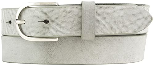 BELTINGER Damen-Gürtel aus weichem Vollrindleder Vintage-Look 3 cm | Leder-Gürtel für Damen 30mm | Schmaler Gürtel Used-Look | Hellgrau 110cm