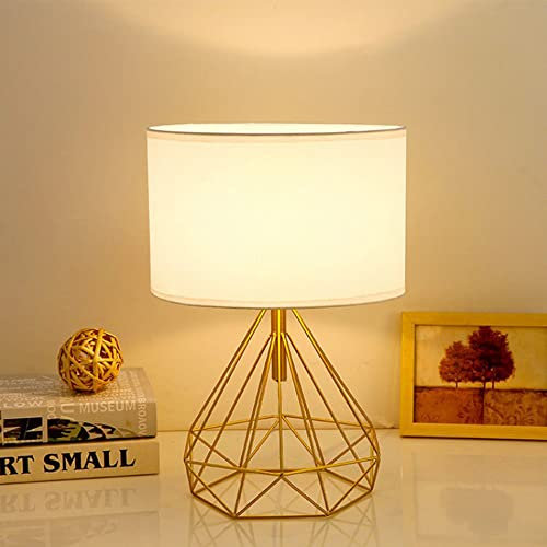 Mengjay Moderne Tischlampe, Nachttischlampe,Schreibtischlampe mit Weißem Stoff-Schirm und Metallfuß, Sockel E27,Nachtlicht Leselampe für Kinderzimmer Schlafzimmer Studio Lesen (Gold)