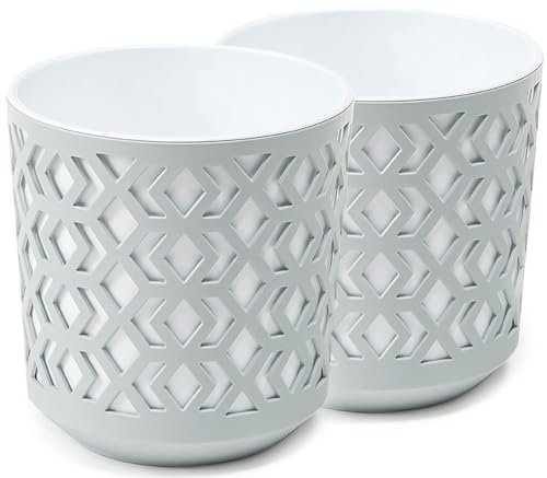 PECZEKO Matte Blumentöpfe - Deko Pflanztopf für Blumen & Kräuter - Langlebige & leichte runde Kunststoff-Pflanzentöpfe für Wohn- & Esszimmer, Küche, Terrasse, Balkon - 2er-Set - (Grau-Weiß, ø 19 cm)