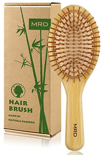 MRD Cepillo para el cabello, cepillo desenredante de bambú natural, masaje del cuero cabelludo grueso, fino, rizado, seco, para mujeres y hombres