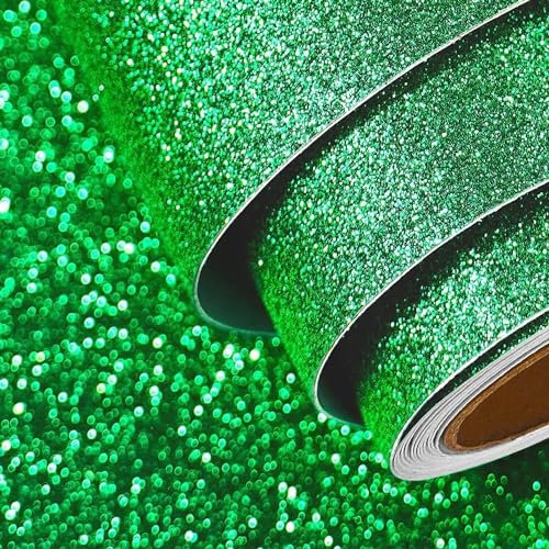 FunStick 15.8x240 Irish Green Glitter Peel and Stick Wallpaper Self Adhesive Green Glitter Contact Paper Waterproof Decorative Sparkle Glitter Wallpaper Stick and Peel for Walls Cabinet Crafts Shelf