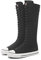 Momuk Stivali da donna metà polpaccio alto al ginocchio con cerniera alta scarpa con lacci elegante punk piatto sneakers stivali scarpe per ragazze, Nero , 37 EU