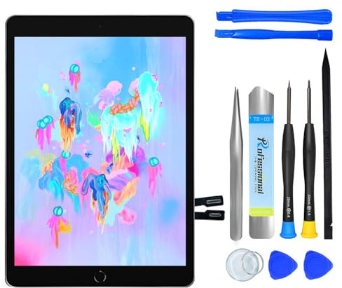 NB+ Sostituzione dello schermo per iPad 6a generazione 9.7 pollici Touch Screen Digitizer 2018 adesivo preinstallato (modello: A1893 A1954) nero