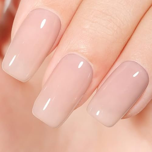 AILLSA Nude Gel Nail Polish, Jelly Gel Nail Polish, 15 ML Nude Gray Translucent Nail Polish Soak Off UV/LED Lamp, Color Gel Nail Varnish for Valentine's Day Gift, Nail Art French Manicure DIY at Home