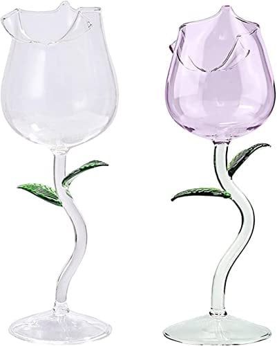 MORYEN Copas de vino, Copas de vino tinto en forma de rosa Copa de vino en forma de rosa con hojas de rosa de colores Copa de cóctel de copa de vino tinto en forma de rosa Taza