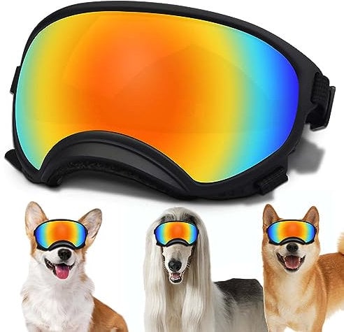 Mittelgroße Hundesonnenbrille mit verstellbarem Riemen, UV-Schutz, winddicht, geeignet für mittelgroße Hunde, Augenschutz, weiche Hundebrille