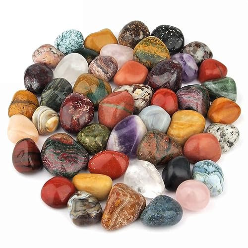 Wunderstein24 Bunter Trommelsteine - Mix echte Edelsteine - Mischung aus Indien Ø ca. 30 – 50 mm Heilsteine Wassersteine Glückssteine Mineralien Dekosteine (Packung Nr. 2 mit 500 g)