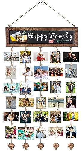 IULONEE Mural Cadre Photo Mural En Bois Porte Photo Pince Cadre De Collage Pince Support Photo Mural En Bois Multiple Mur Cadre Photo Avec 30 Clips en Bois Pour La Décoration Murale (Brun)