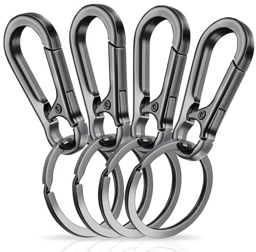 Porte Clés en Métal Robuste, Mousqueton Porte Clé Porte Clés en Alliage De Zinc avec Porte Clés Mousquetons À Porte Clés Organisateur De Clé De Voiture Crochet Clip pour Clés pour Hommes (4 Pièces)