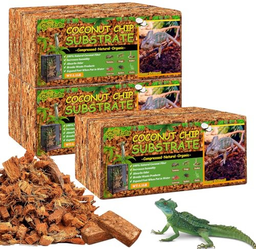 Riare 6 Pack Coconut Chip Substrate for Reptiles Compressed Coconut Husk Reptiles Bedding, Coconut Fiber Substrate Terrarium Substrate for Snakes Tortoises Ball Python Frogs Bearded Dragon Lizard