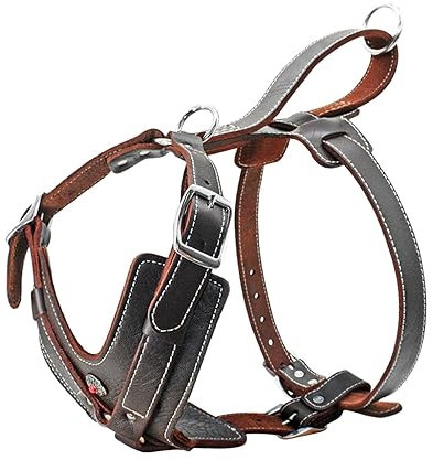 Strapazierfähiges Hundegeschirr, für große Hunde, echtes Leder, Trainingsweste mit Schnellkontrollgriff, Labrador, Pitbull (Farbe: Braun, Größe: XL)