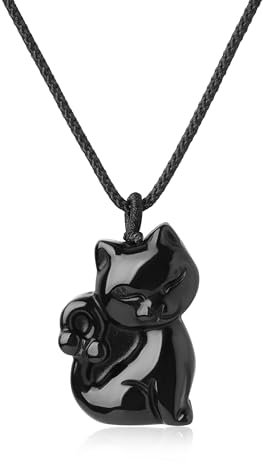 COAI Collier Cordon Nylon Pendentif Chat Obsidienne Arc-en-Ciel Homme Femme