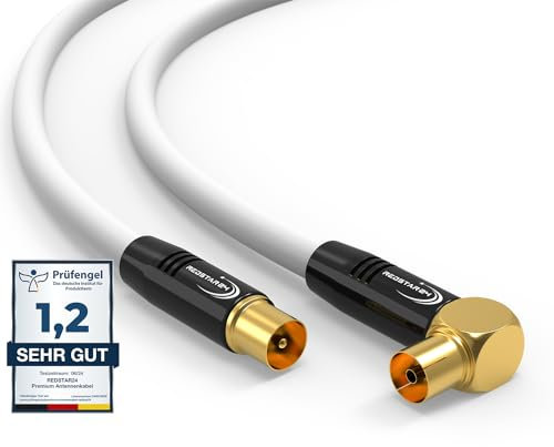 RedStar24 Cable de antena 25m Blanco – Macho a Hembra 90° Ángulo – Cable Coaxial HDTV Premium para Televisión por Cable | Cable de TV: Compatible con TV, Radio, DVB-T/T2, DVB-C, DAB