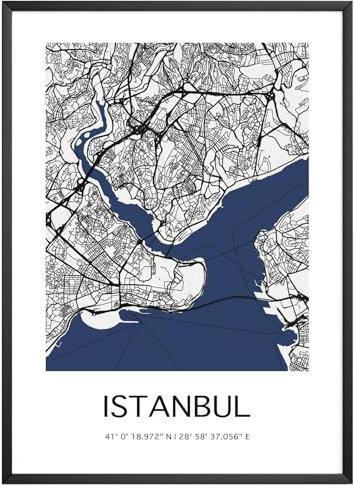 MJ-Graphics - Stadtkarte-Poster Istanbul - Bild mit schöner Karte & Koordinaten | Wandbild Din A4 in Galerie Qualität mit extra dickem 300g Posterpapier - FineArt Kunstdruck ohne Bilderrahmen