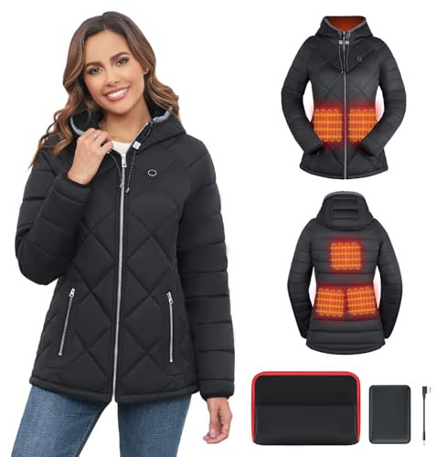 Vofuoti Beheizbare Jacke Damen mit Powerbank, 3 Heizstufen, USB Beheizte Jacke, Slim Fit Elektrische Jacken für Skifahren, Outdoor, Weihnachtsgeschenke für Frauen