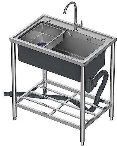 Lavello da cucina a vasca singola, in acciaio inox, lavandini per lavanderia e utilità, lavello industriale autoportante con ripiano per lavanderia all'aperto bar casa
