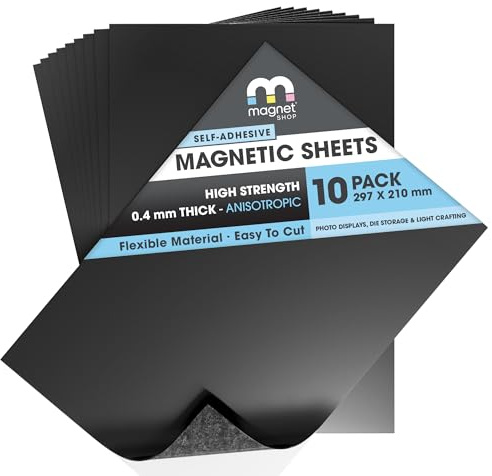 TMS Hi-Grip® Magnetic Sheets Self-Adhesive | For Crafts or Metal Die Storage | Make Car, Taxi or Vehicle Signs | Extra Strong, Sticky & Flexible | 10 Pack | 0.4mm thick | A4 (30×21cm)