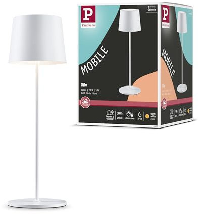 Paulmann 76997 LED Akkutischleuchte Gilo IP44 2700K Weiß matt Mobile Tischleuchte dimmbar 2,8W USBC