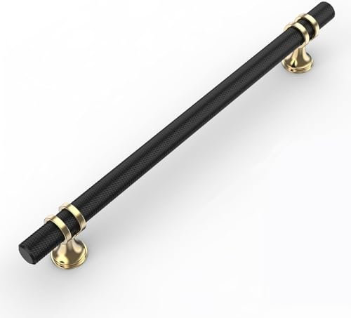 Coinkoly 10 Pack Matte Black and Gold Cabinet Pulls 192MM Hole Centers Kitchen Cabinet Handles Knurled Drawer Pulls Kitchen Cupboard Handles UK0002