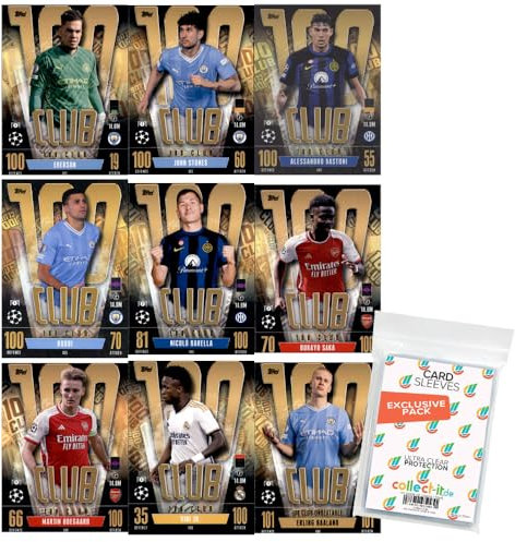 Bundle mit Champions League 2023/24 - Trading Cards - Alle 9 100 Club Karten + Exklusive Collect-it Hüllen