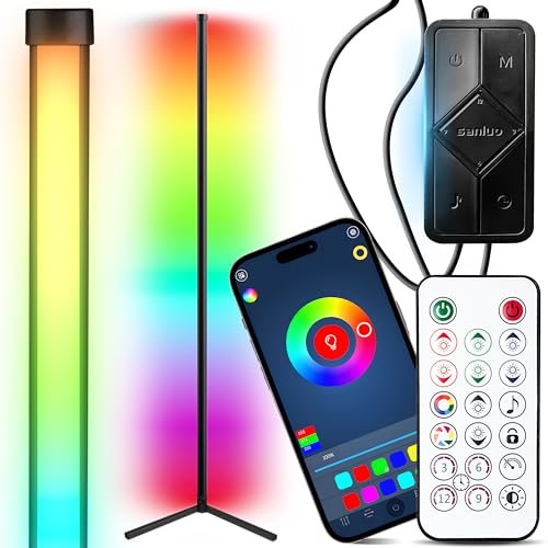 Retoo Stehlampe LED RGB Wohnzimmer, APP-gesteuert Ecklampe dimmbare Fernbedienung Stehleuchte, 10W dimmbar, mit Musik-Sync-Timer LED-Stehlampe, moderne RGB-Farbwechsel-Stehlampe