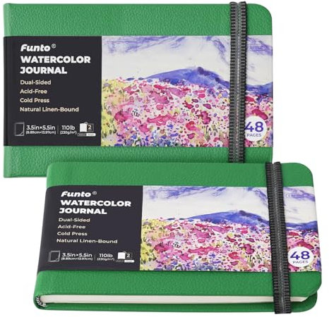 Funto Watercolor Journal 2-Pack, 3.5x5.5in, Blue Cloth Cover, Acid-Free Wood Pulp Paper, Suitable for All Ages, Perfect for Trave