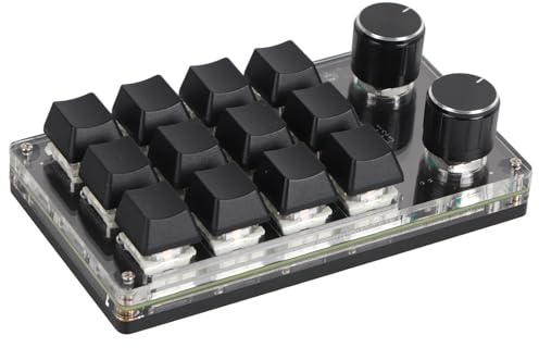 Teclado Macro Programable, Mini Teclado Negro de 12 Teclas con RGB para Juegos de Oficina Teclado Multimedia Musical Programable Personalizado 2 Perillas Interruptor Azul