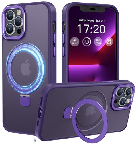 PuyaTeya Handyhülle für iPhone 13 pro Hülle,[mit Unsichtbarem Ständer ][mit MagSafe] Stoßfeste Kratzfeste Schutzhülle Anti-Fingerabdruck [Transluzente Matte] Hülle iPhone 13 pro 6.1 (Dunkel Lila)