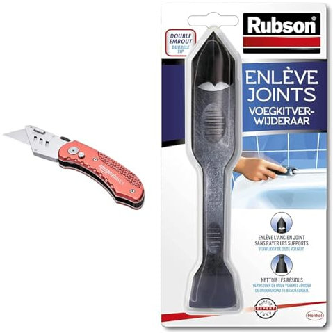 Amazon Basics - Cutter fonctionnel pliable - Corps léger en aluminium & Rubson | Enlève Joints à double embout – Outil pour enlever l'ancien joint sans rayer les supports