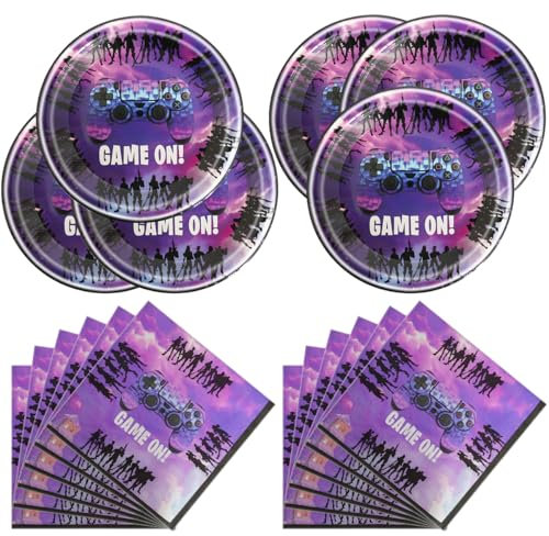 Video Games Party Tableware Supplies Set Including 20 pcs Plates and 20 pcs Napkins, Video Games Theme Party Baby Shower Birthday Decorations