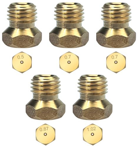 5Pcs Gicleur gaz Butane Universels pour plaque de cuisson au gaz naturel GPL, jets, buses et injecteurs, 1 de 0,5 cm, 2 de 0,7 cm, 1 de 0,87 cm, 1 de 1,02 cm