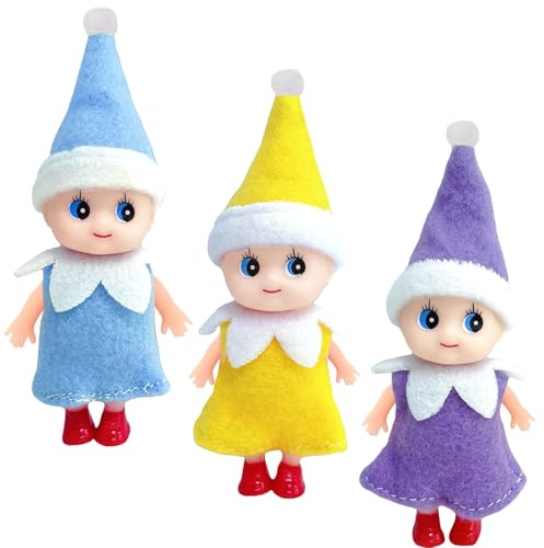 YAAVAAW 3 Stück Weihnachtselfen Puppe für Jungen Mädchen Kinder,Santa Mini Elfen Weihnachtspuppen Tiny Baby Elf Puppe,Weihnachts Kleine Elf Figuren Baby Elfen Geschenk für Weihnachtsstrümpfe Stuffers