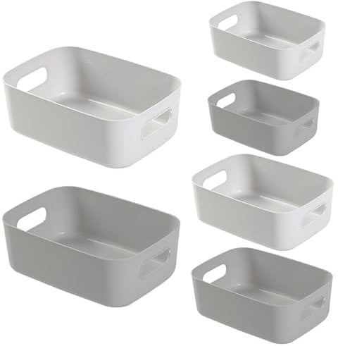 Vivikivi 6 Pcs Plastic Storage Boxes Storage Baskets of 3 Sizes Storage Container for Kitchen Bathroom Office Shelves Storage Bins with Handle