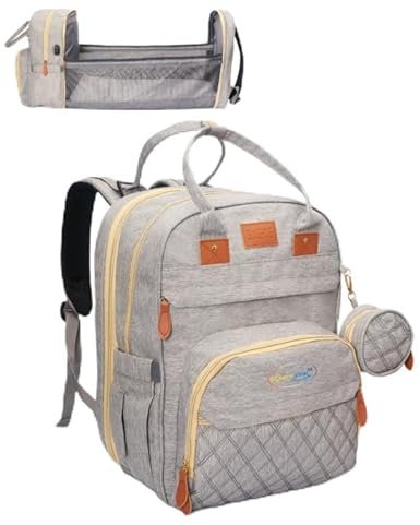 Sourire d'éveil, Sac a dos a langer pour bébé, lit pour bébé portable, Matelas a langer, grande capacité, multifonction, multipoche, poches isotherme, prise USB, sangles de poussette, isotherme