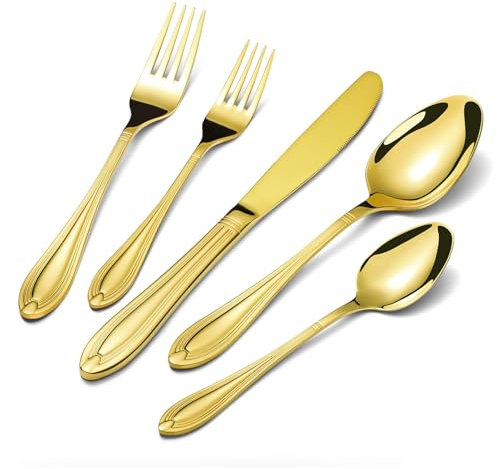 univionlions Besteck Set 6 Personen- 30 teiligs Gold Bestecksets Poliertes Essbesteck Set Premium Edelstahl Tafelbesteck Set mit Gabel Löffel Messer für Familien Party Restaurant