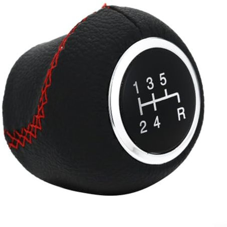 CWOQOCW Manueller Schalthebelknauf, Leder, 5-Gang-Schaltknauf, Ersatz für Fiat Grande Punto 06–12, Linea 07–15, Schwarz/Rot, Innenaufrüstung (rot)