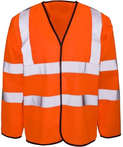 Warnweste für Herren, hohe Sichtbarkeit, reflektierende Streifen, lange Ärmel, Warnweste, Orange, XXL