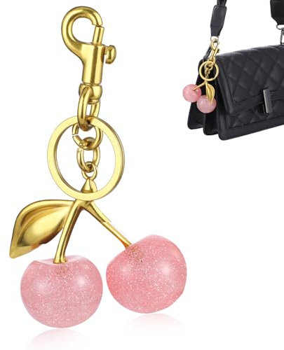 AOZUO Kirsch Bag Charm, Kirsch Taschenanhänger Damen, Geldbörsenanhänger Schlüsselanhänger für Damen Geldbörsen, Taschen, Handtaschen, Brieftaschen, Rucksäcke Bag Charms (Rosa)