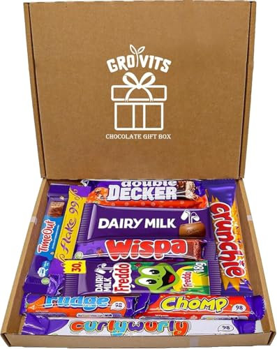 GRO VITS - Chocolate Gift Box Hamper - 10 Mini Chocolate bars, Gift Letter Box Friendly, Sweet Treat Gift Box, Perfect for Presents, Surprises and Special Occasions, Gifting And Treats