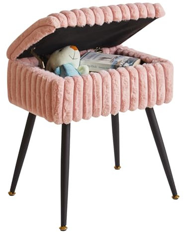 Aibiju Rechteckiger Schminktischhocker mit Stauraum, Fußhocker aus Samt, Ottomane, Make-up-Schminkhocker mit 4 Metallbeinen, für Zuhause, Wohnzimmer, Umkleidekabine, Schlafzimmer, Rosa YD-MS151P